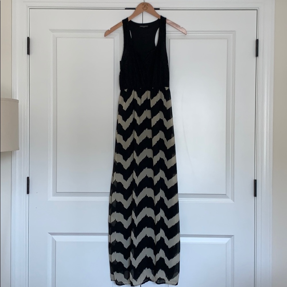 Black and Tan chevron maxi with crochet top